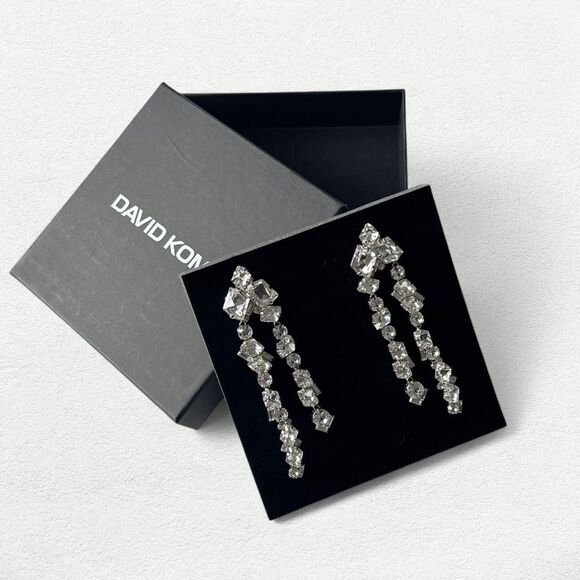 David Koma Irregular Crystal Chandelier Earrings in Silver - Picture 1 of 8